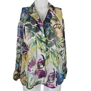 Chico's 100% Silk Semi Sheer Floral Lightweight Blouse Women's 3 -L